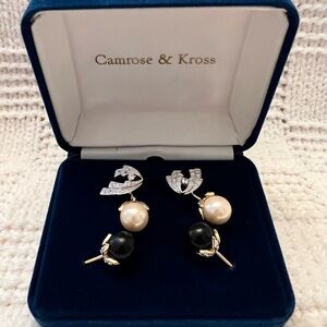 Camrose & Kross Two-Tone Pearl Drop Earrings in Cream & Black